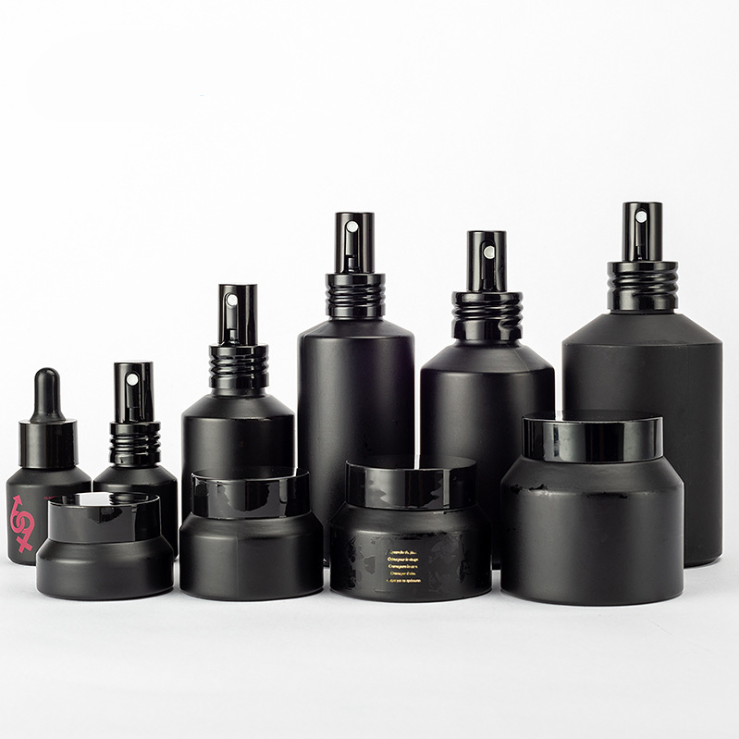 Matte black jar bottle 15g 30g 50g Recycled Cosmetic packaging frosted black Facial Cream Glass Jar
