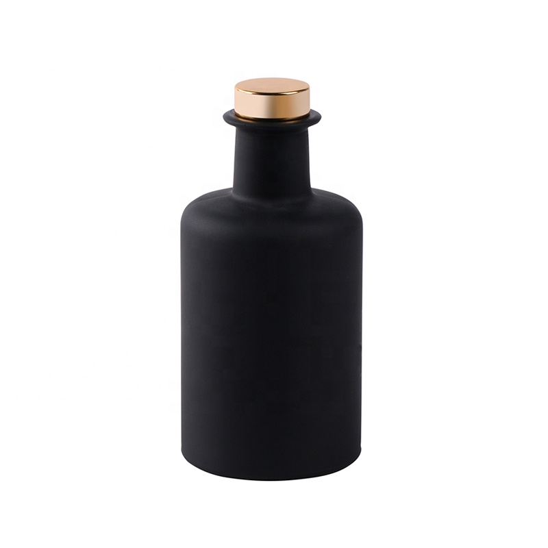 Matte black matte white colored round 250ml glass diffuser bottles with stopper cork