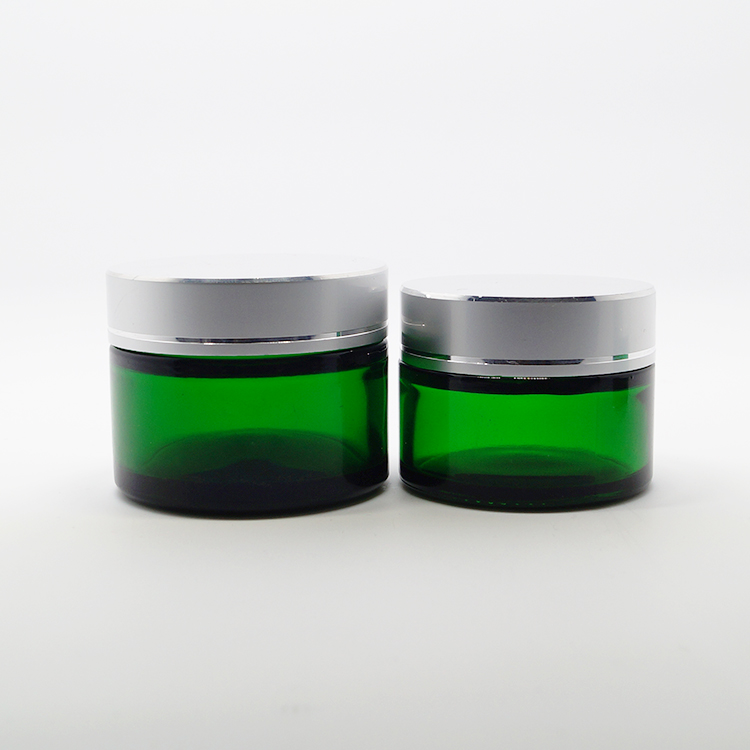 Matte blue Cosmetic Packaging 50ml 50g 2oz Round Shape Opal White Glass Lotion Cream Jar with customized blue Lid