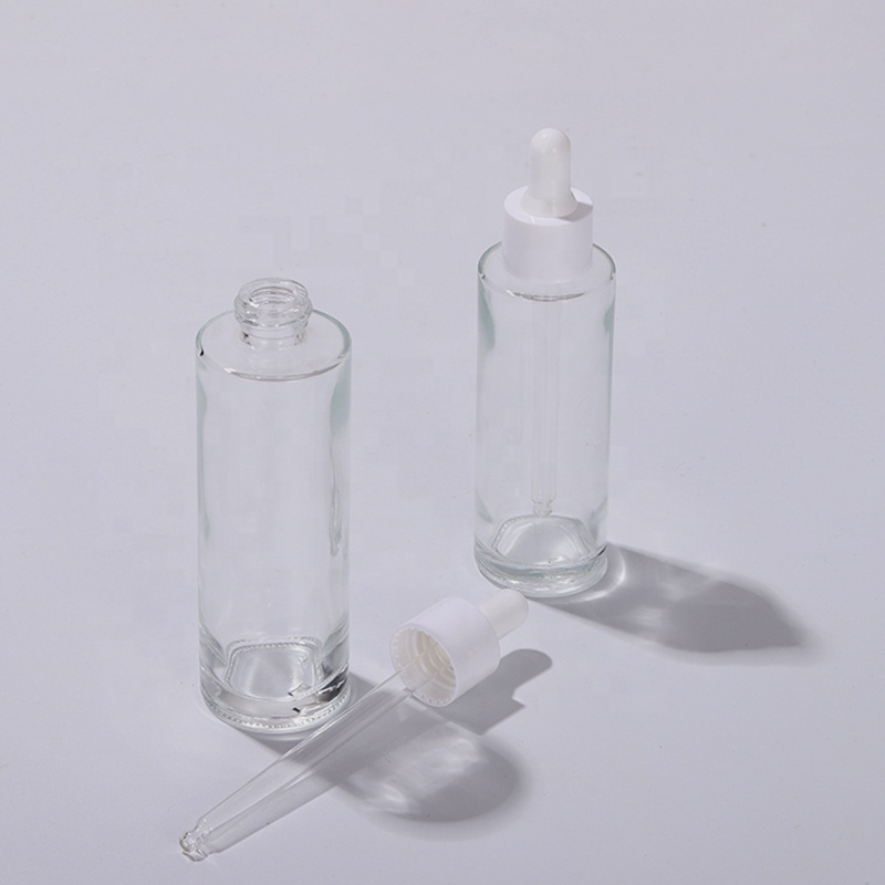 Matte cosmetic 30ml flat shoulder frosted transparent glass dropper bottle for massage essential oil or skin care essence