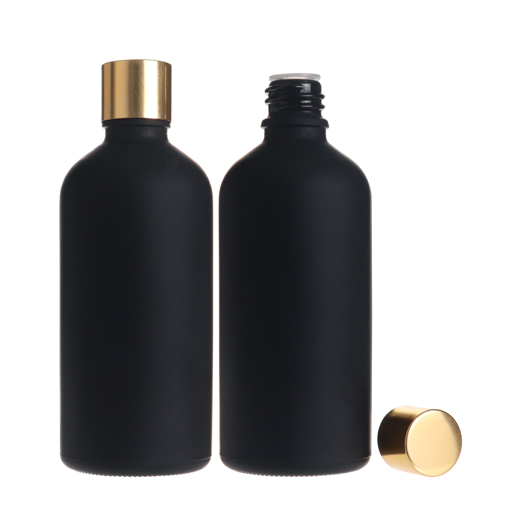 Matte frosted black e liquid essential oil 100ml glass hair oil bottle with reducer and screw cap