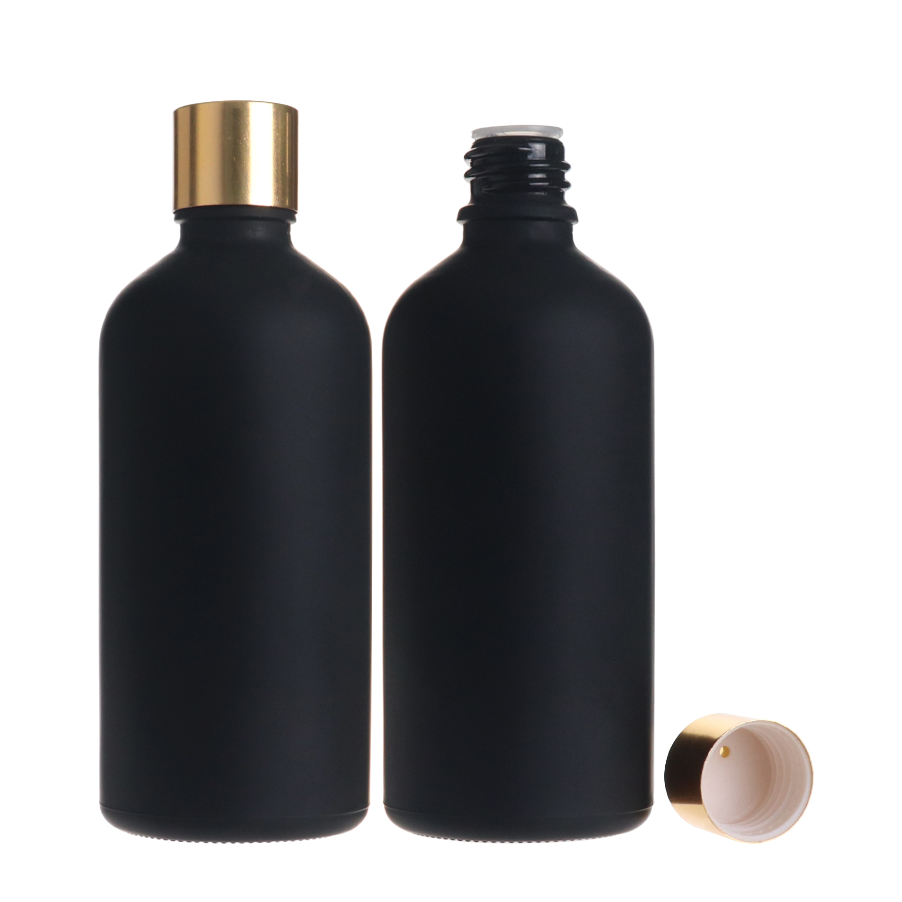 Matte frosted black e liquid essential oil 100ml glass hair oil bottle with reducer and screw cap