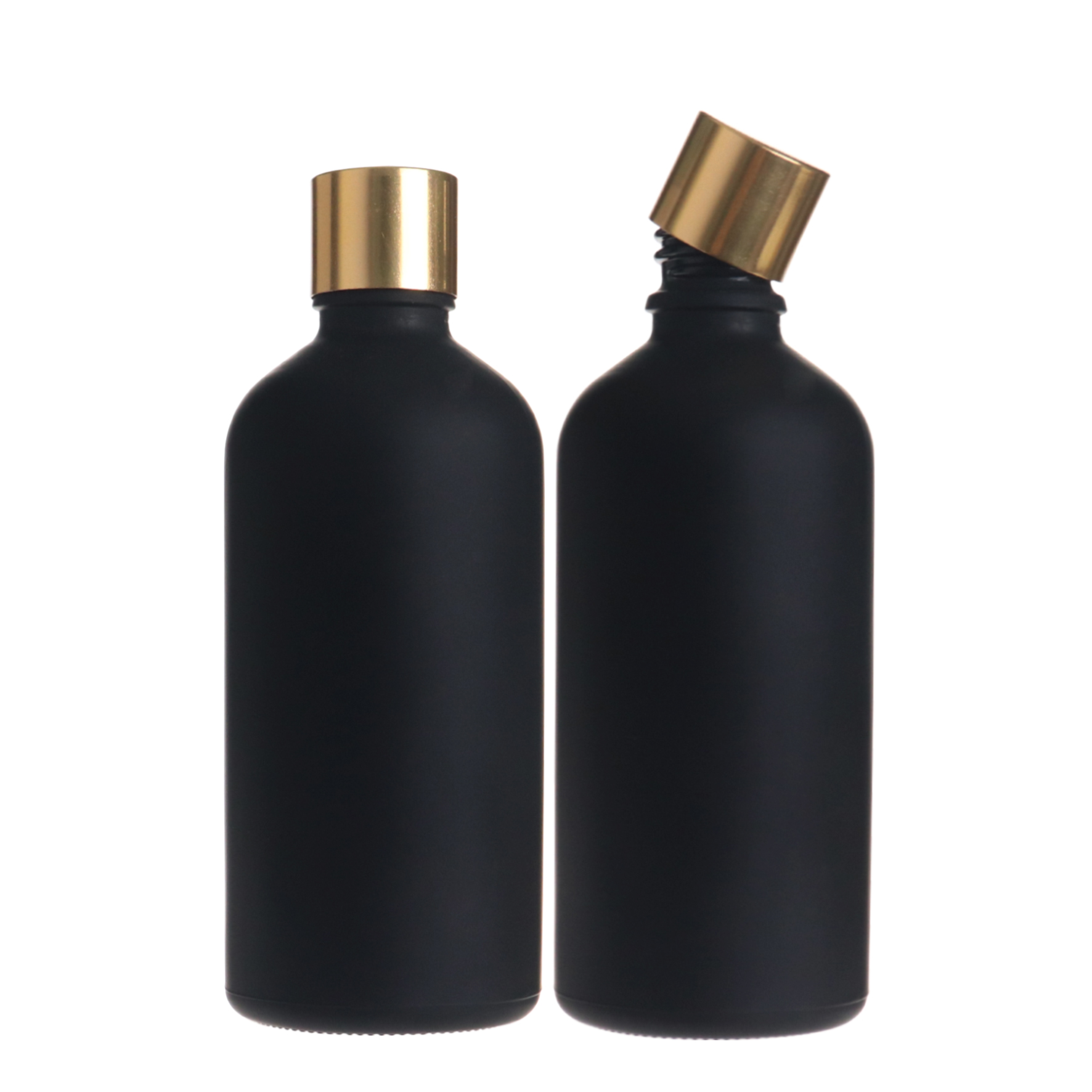 Matte frosted black e liquid essential oil 100ml glass hair oil bottle with reducer and screw cap