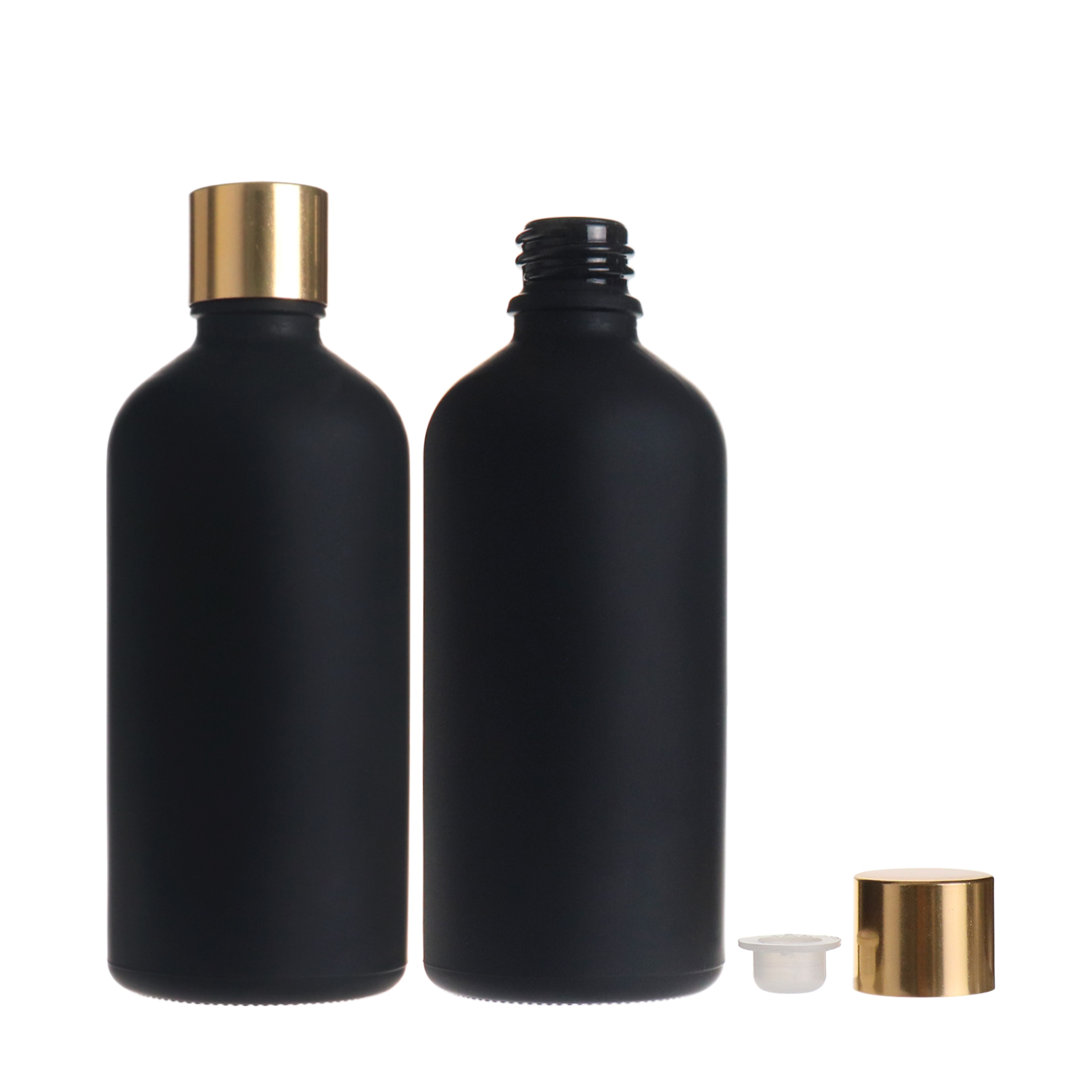 Matte frosted black e liquid essential oil 100ml glass hair oil bottle with reducer and screw cap