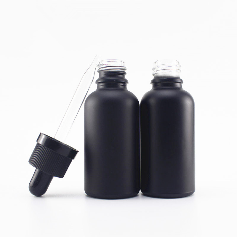 Matte frosted black e liquid essential oil dropper 30ml glass essential oil bottle with paper tube 30ml paper tubes