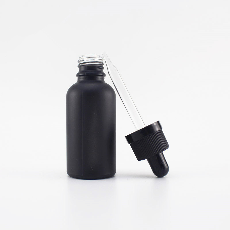 Matte frosted black e liquid essential oil dropper 30ml glass essential oil bottle with paper tube 30ml paper tubes