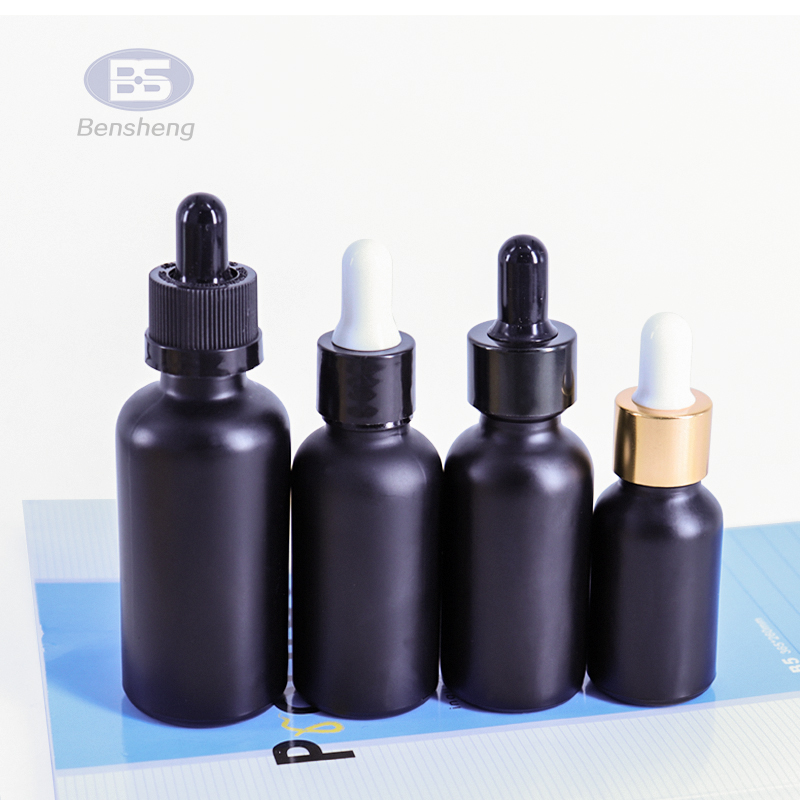 Matte frosted black glass dropper bottle 4 Oz essential oil bottles 120 ml Boston Round Bottle