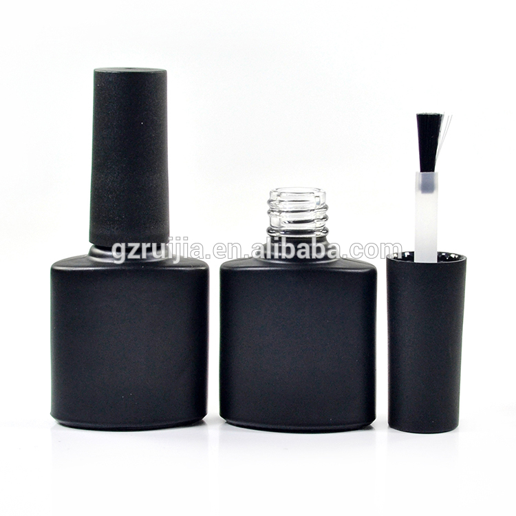 Matte frosted black square round 5ml 7ml 10ml 11ml 13ml 14ml 17ml empty glass UV gel nail polish bottle with black lid
