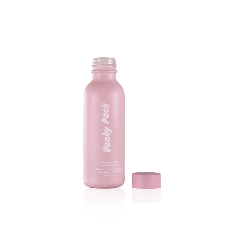 Matte glass toner bottle frosted pink color design