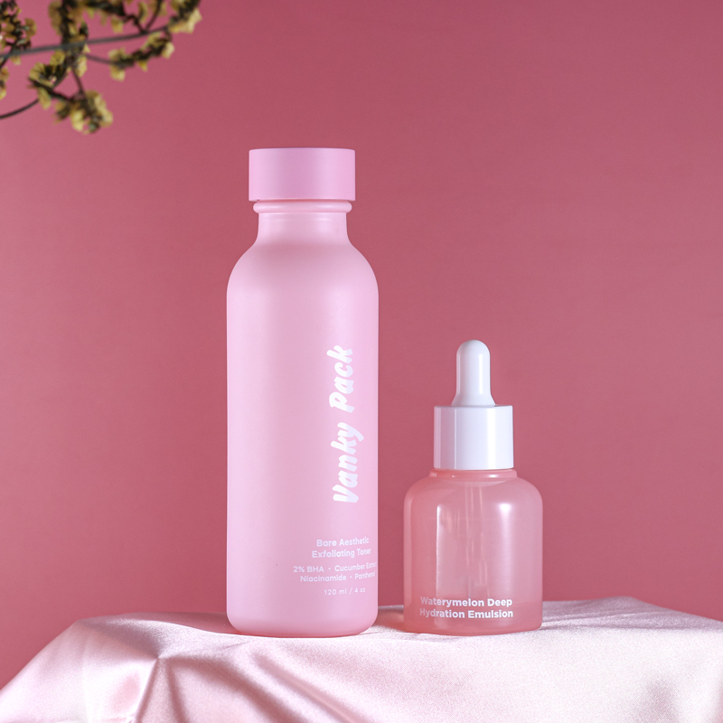 Matte glass toner bottle frosted pink color design