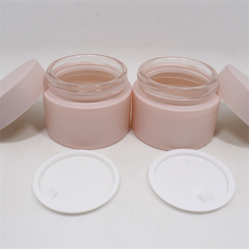 Matte handing frosted custom color cosmetic glass jar 30ml 50ml 100ml glass cream jars for skincare packaging