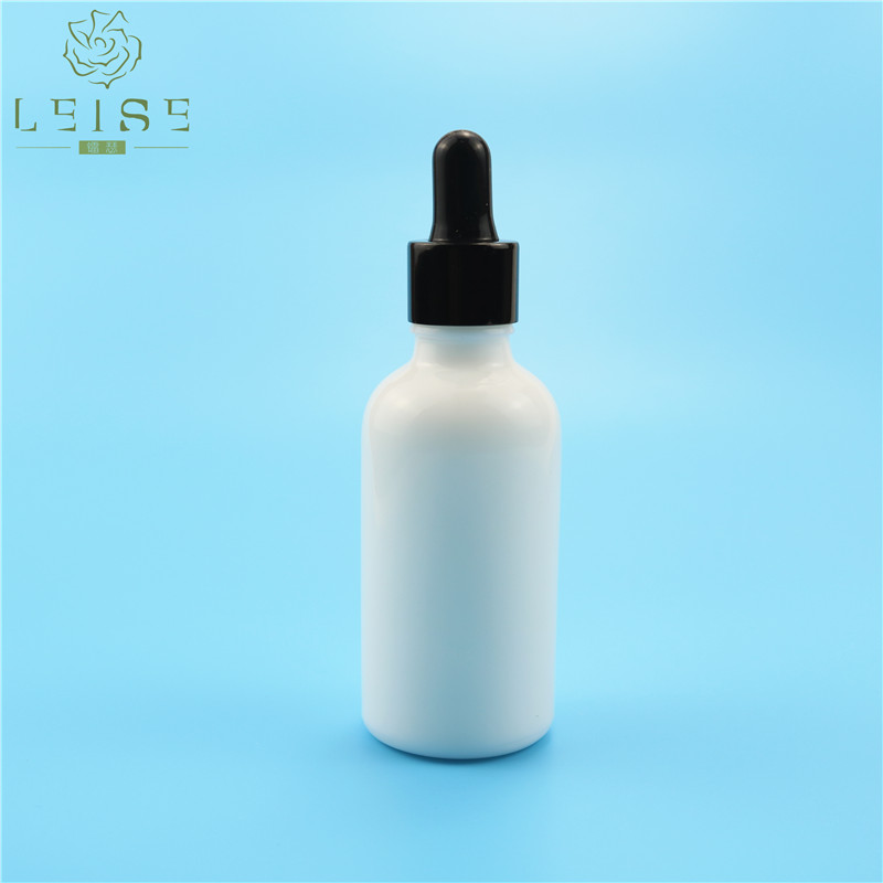 Matte silver dropper and white rubber 3oz 100ml porcelain glass dropper bottles with bamboo cap and black suction rubber top
