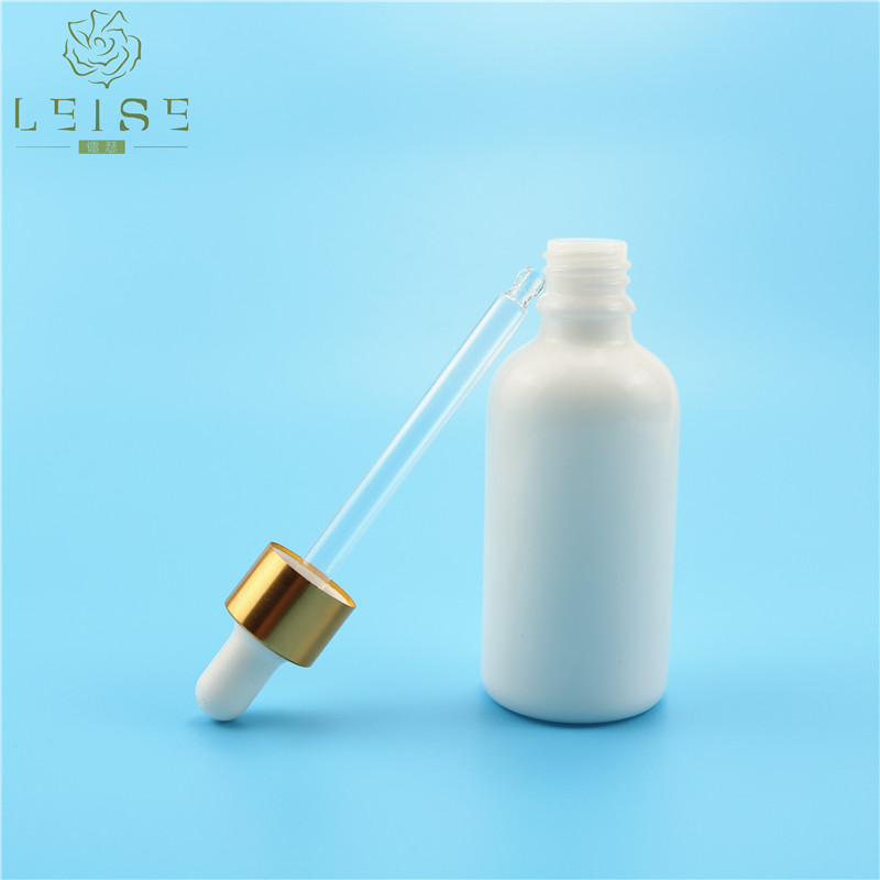 Matte silver dropper and white rubber 3oz 100ml porcelain glass dropper bottles with bamboo cap and black suction rubber top