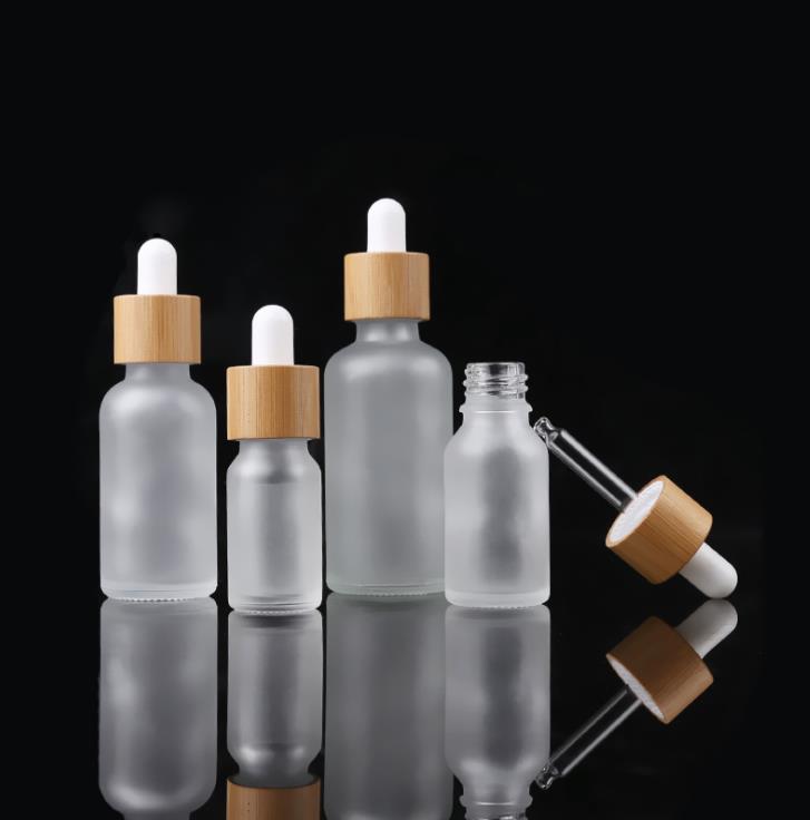 Matte white skin care 15ml 30ml 50ml bamboo cosmetic glass bamboo dropper bottle