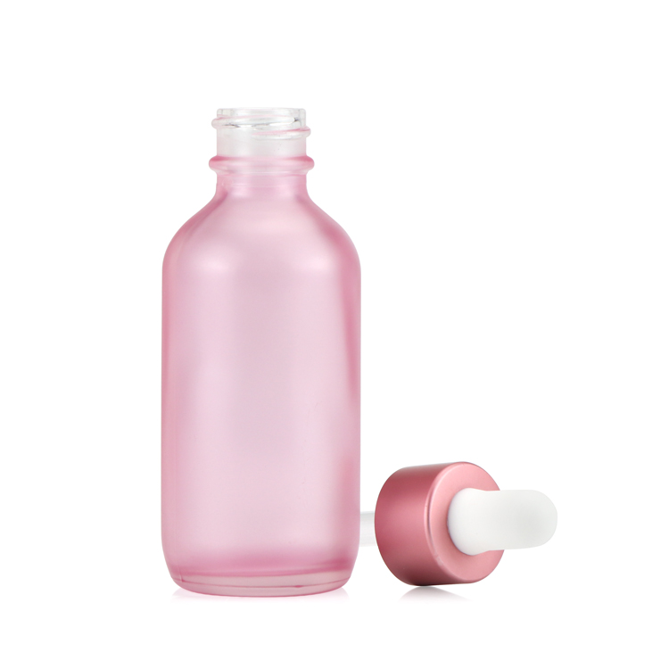Matter pink 4oz 3oz 1oz 0.5oz 2oz dropper bottle essential oil boston round glass bottle for sale