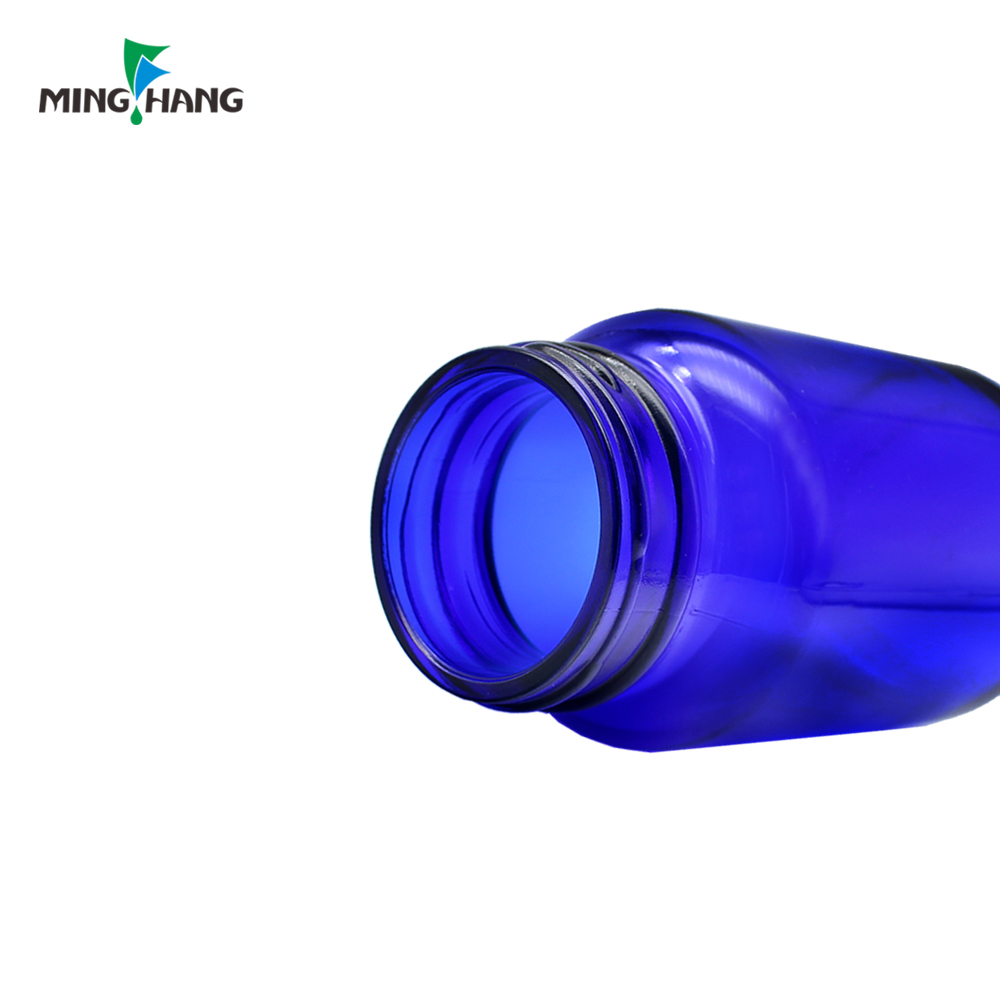 Medicine Bottle Empty Pharmaceutical Bottle Blue Wide Mouth Glass with Child Proof Cap Screen Printing Screw Cap Pill