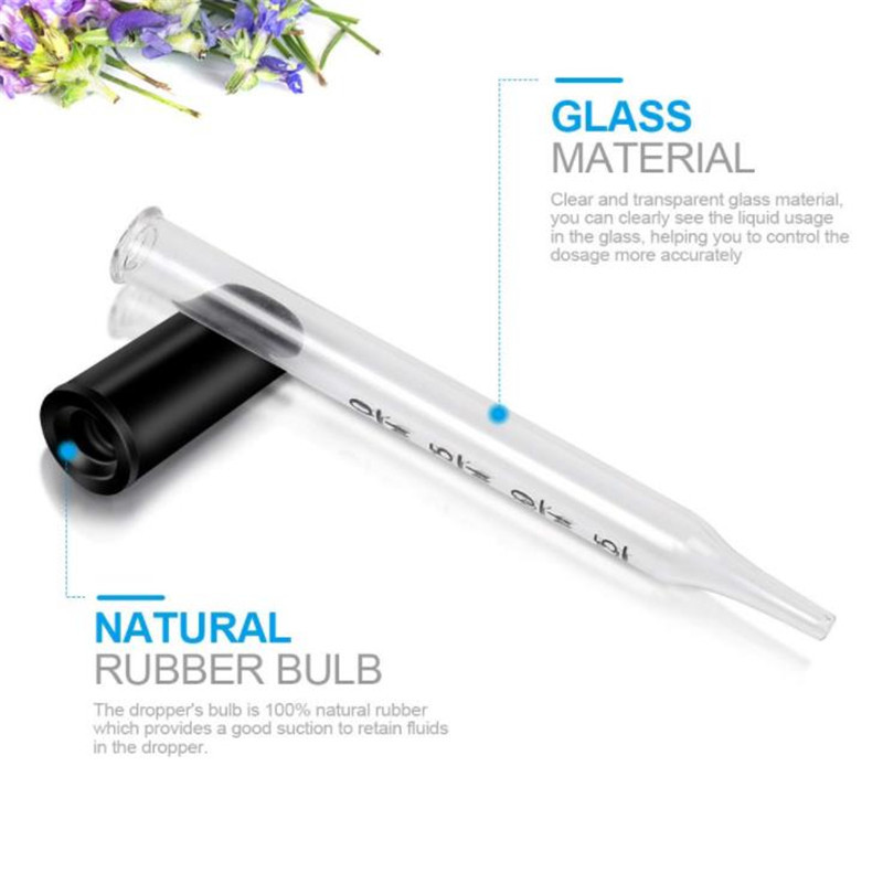 Medicine Dropper 1ml Teenitor Straight Tip Calibrated Glass Dropper Medicine Laboratory Leb Dropper Black Rubber Head Pipettes