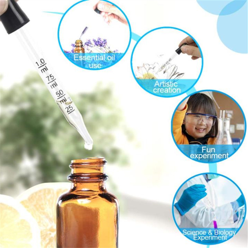 Medicine Dropper 1ml Teenitor Straight Tip Calibrated Glass Dropper Medicine Laboratory Leb Dropper Black Rubber Head Pipettes