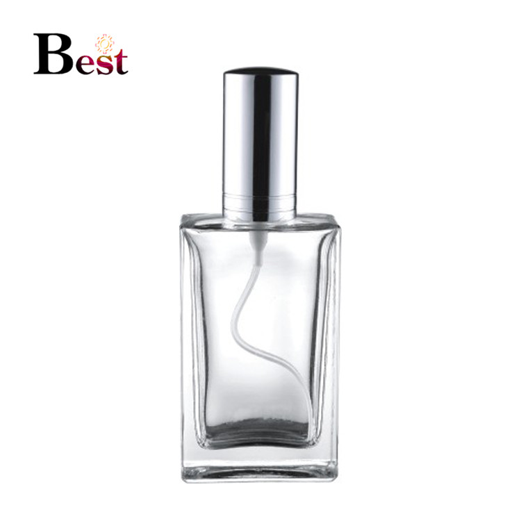 Men simple rectangular perfume glass bottle 50 ml screw neck fragrance perfume glass bottle