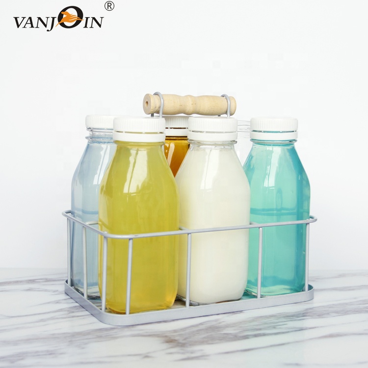 Metal Bottle Crate 300ml 500ml Small Vintage Milk Bottle With Carrier Basket