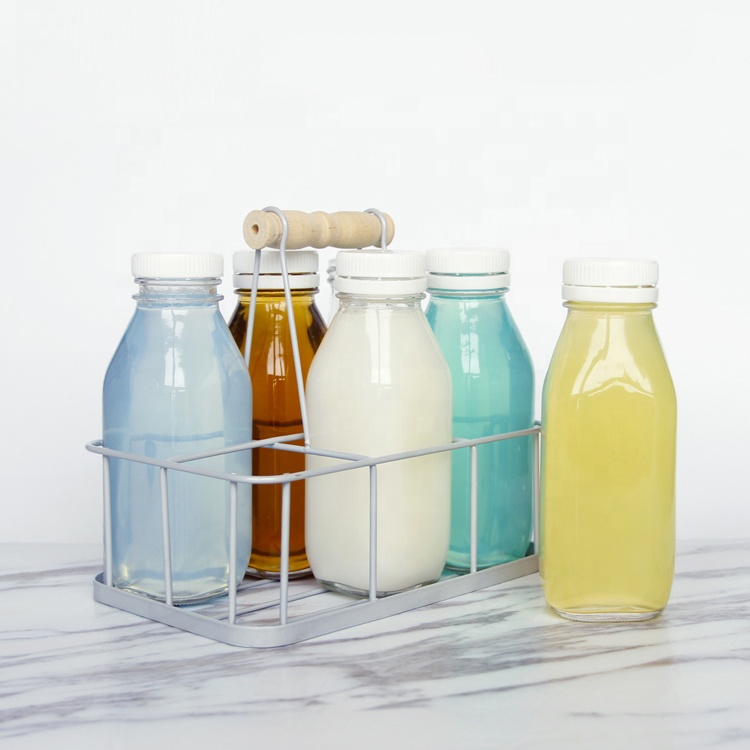 Metal Bottle Crate 300ml 500ml Small Vintage Milk Bottle With Carrier Basket