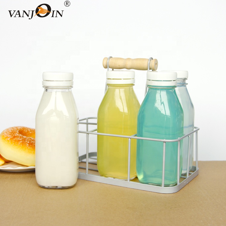 Metal Bottle Crate 300ml 500ml Small Vintage Milk Bottle With Carrier Basket