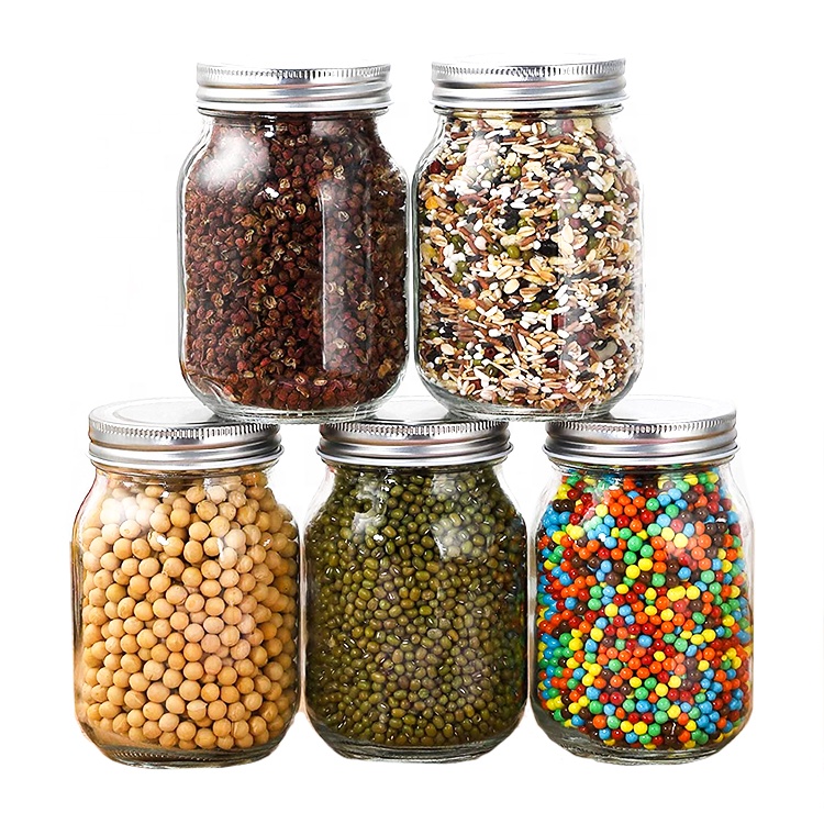 Metal Cap Wide Mouth Small 500Ml 16 Oz 1.1 Pint 0.53 Quart Round Quilted Spice In Bulk Mini Clear Glass Mason Jar With Lids