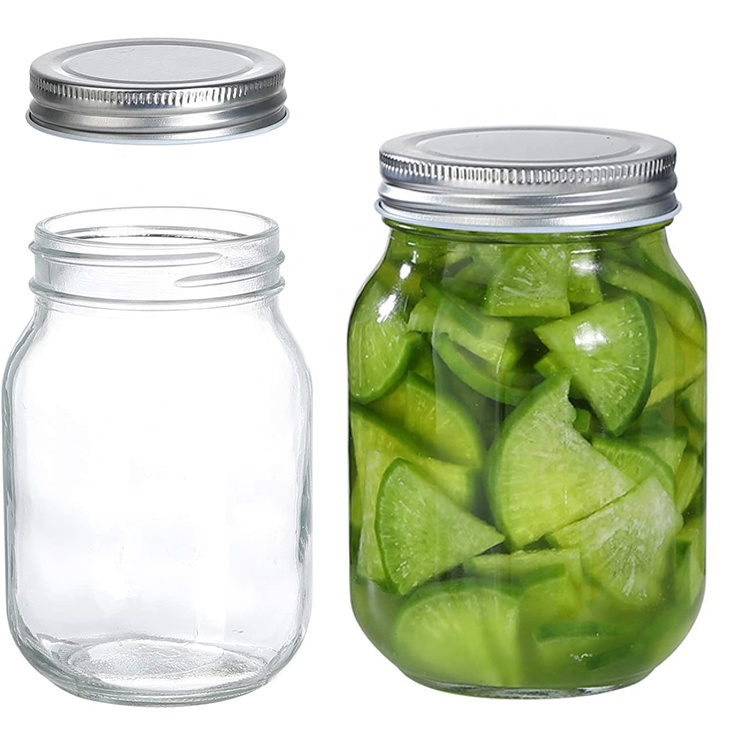 Metal Cap Wide Mouth Small 500Ml 16 Oz 1.1 Pint 0.53 Quart Round Quilted Spice In Bulk Mini Clear Glass Mason Jar With Lids