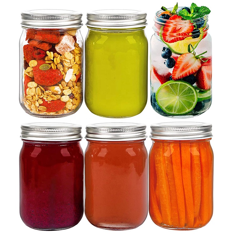 Metal Cap Wide Mouth Small 500Ml 16 Oz 1.1 Pint 0.53 Quart Round Quilted Spice In Bulk Mini Clear Glass Mason Jar With Lids