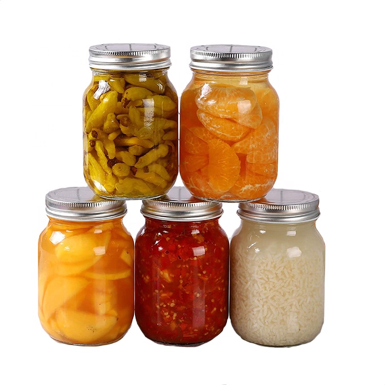 Metal Cap Wide Mouth Small 500Ml 16 Oz 1.1 Pint 0.53 Quart Round Quilted Spice In Bulk Mini Clear Glass Mason Jar With Lids