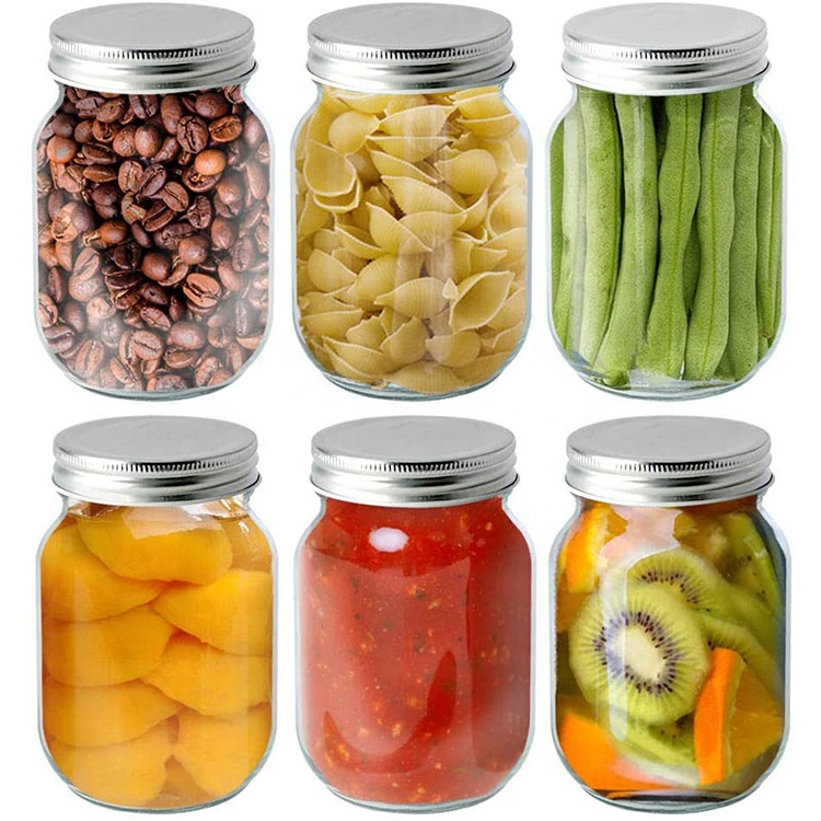 Metal Cap Wide Mouth Small 500Ml 16 Oz 1.1 Pint 0.53 Quart Round Quilted Spice In Bulk Mini Clear Glass Mason Jar With Lids
