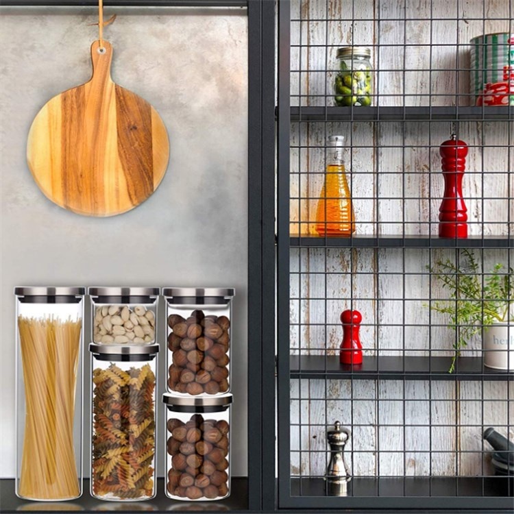 Metal Lid High Borosilicate Glass Jar for Kitchen Pantry Serving Food Storage