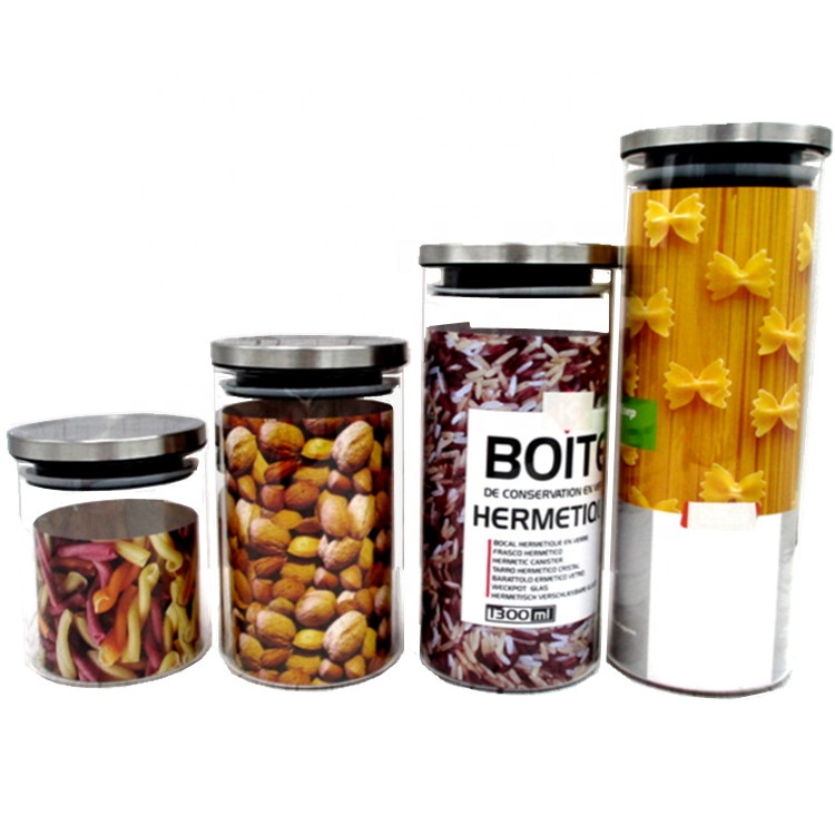 Metal Lid High Borosilicate Glass Jar for Kitchen Pantry Serving Food Storage