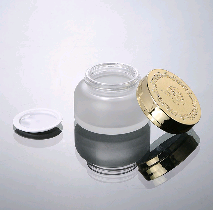 Metal Lids Decorative Frosted Glass Jars and Rose 50g Packaging Skin Care Cream Screen Printing Cosmetic Personal Care Screw Cap