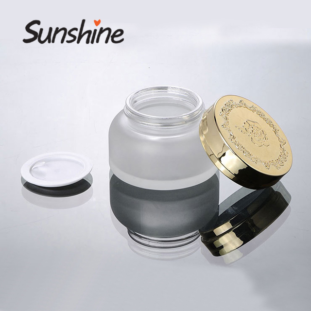 Metal Lids Decorative Frosted Glass Jars and Rose 50g Packaging Skin Care Cream Screen Printing Cosmetic Personal Care Screw Cap