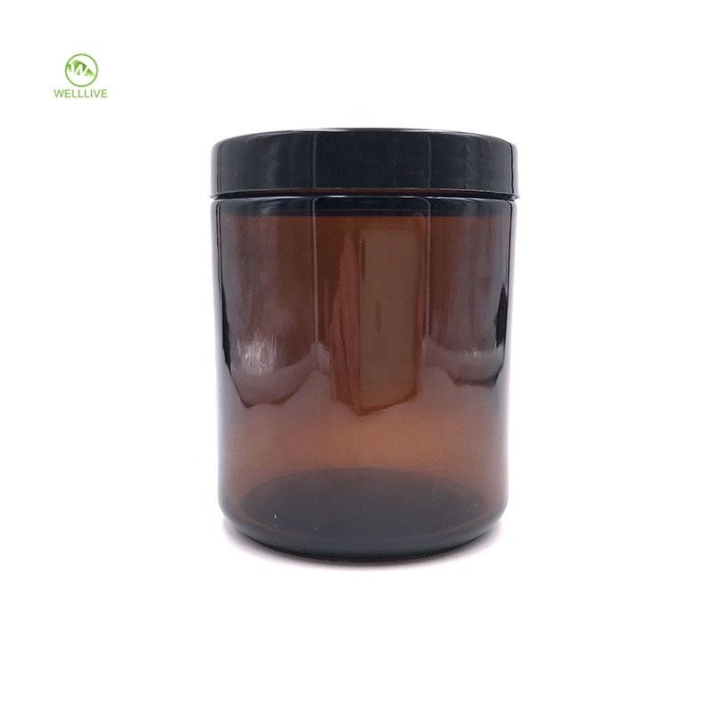 Metal gold silver black lid 1 oz 30g 50g 100g amber glass jar for cosmetic cream packaging