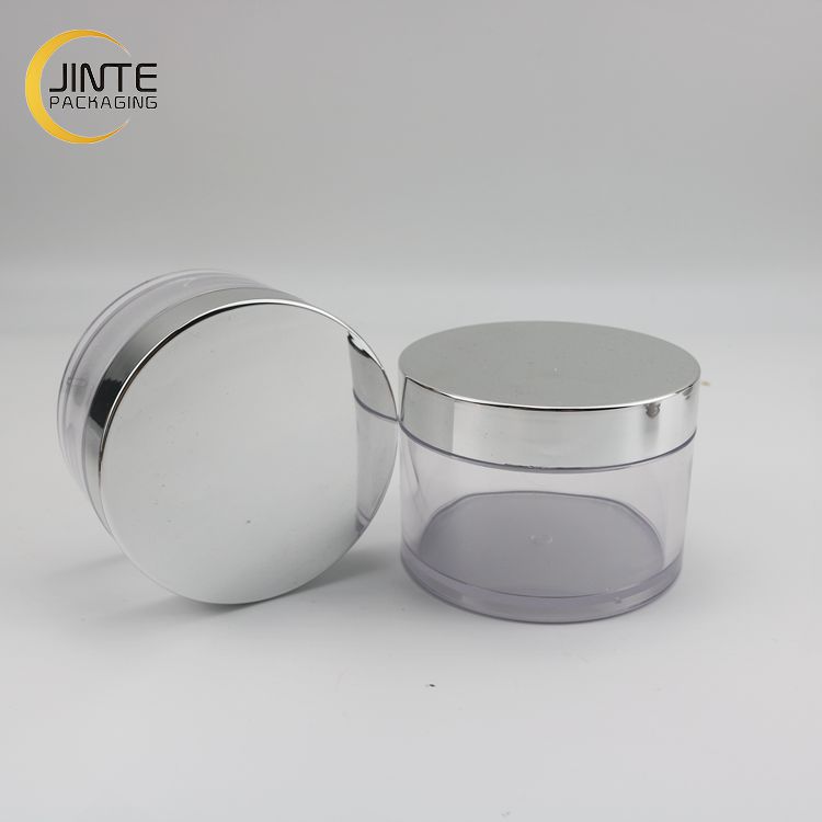 Metallic Shiny Silver Cap Natural Color Body PETG Plastic Cosmetics Jar 100ml 150ml 200ml for Body Butter