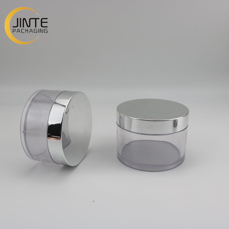 Metallic Shiny Silver Cap Natural Color Body PETG Plastic Cosmetics Jar 100ml 150ml 200ml for Body Butter