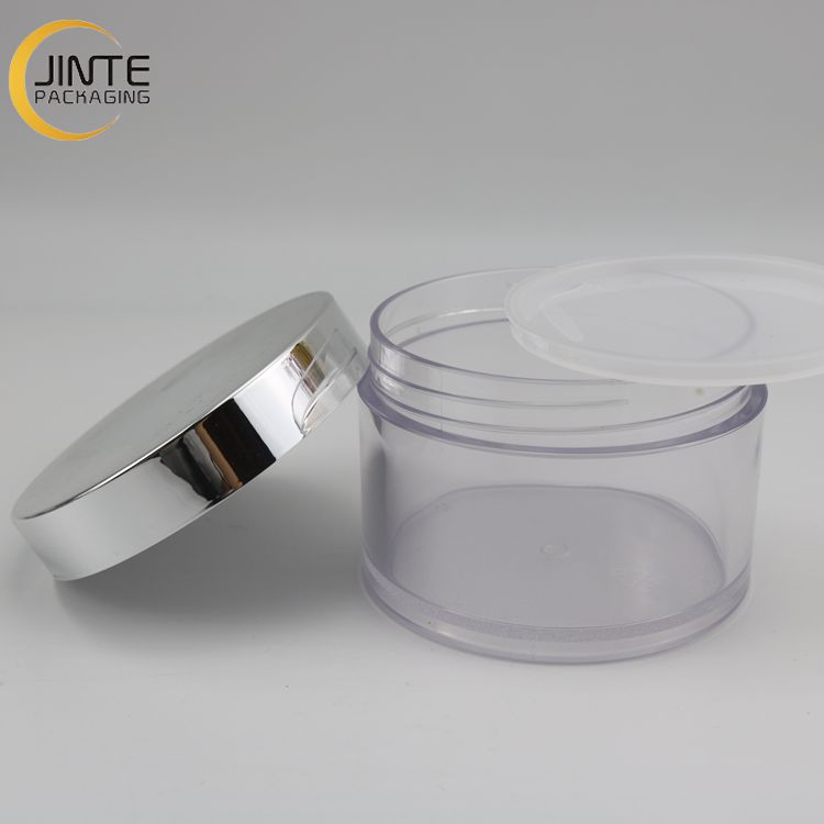 Metallic Shiny Silver Cap Natural Color Body PETG Plastic Cosmetics Jar 100ml 150ml 200ml for Body Butter