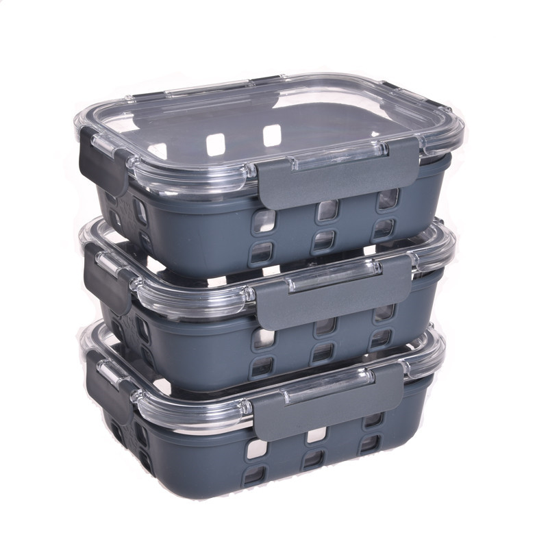 Microwave and oven safe meal prep food glass containers with silicon sleeve