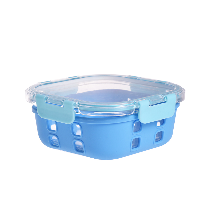 Microwave and oven safe meal prep food glass containers with silicon sleeve
