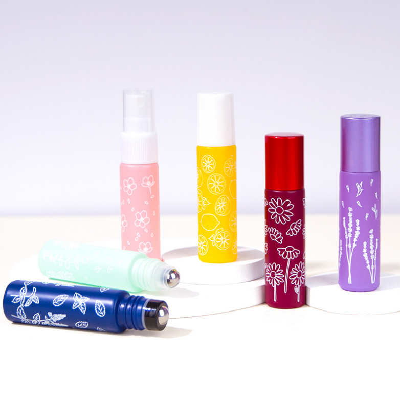 Mig pack wholesale printed 10ml glass spray roll on bottle for essential oil