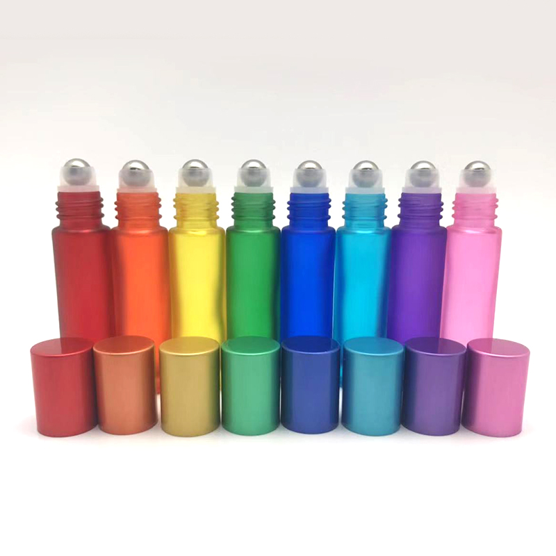 Migpack 10ml rainbow color essential oil roller on glass bottle set
