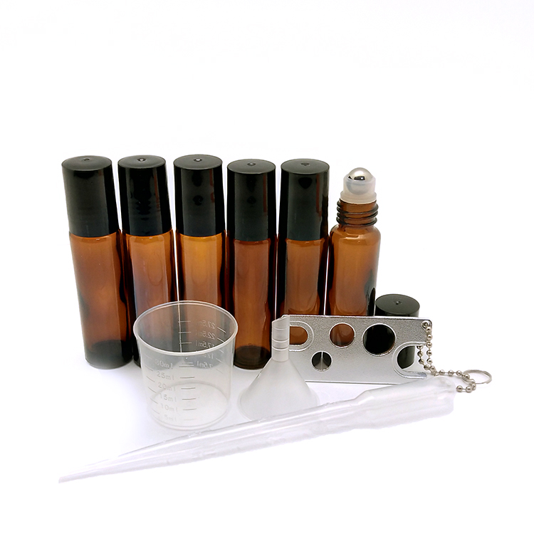 Migpack 2019 new cosmetic packaging 10ml amber glass essential oil alloy metal roller ball roll on bottle