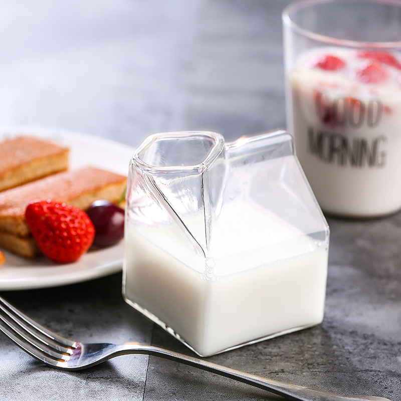 Milk Carton Water Bottle Clear Milk Carton Box Bottle Glass Juice Bottle for Outdoor Climbing Travel Environmentally Reusable