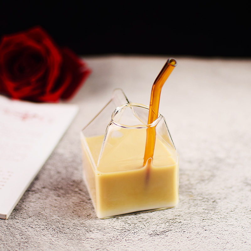 Milk Tea Coffee Bottle Milk Container Glass Jar Custom Square Shape Glass 350ml Borosilicate Glass