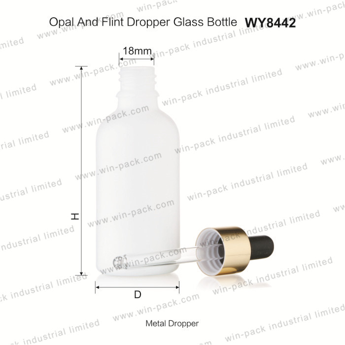 Milk white D18 glass squeeze tincture dropper bottles 10ml 15ml 20ml 30ml 50ml 100ml with gold metal cap