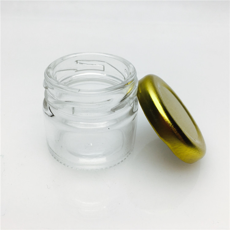 Mini 1 oz honey jar glass,glass jar 30 gram for honey with golden lid for sale