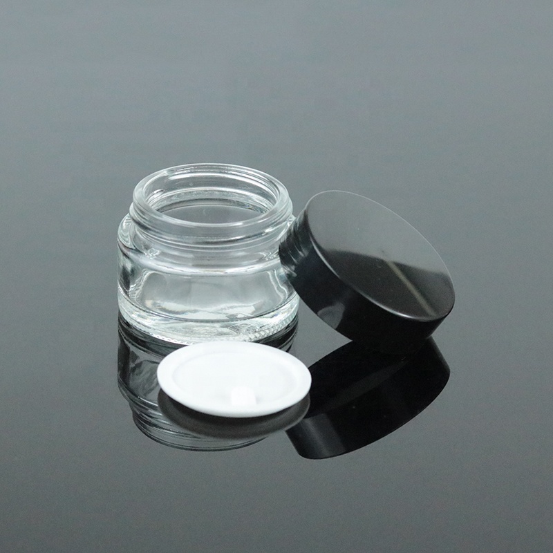 Mini 15ml Cosmetic Concentrate Container Cream 15g Small Round Clear Glass Jar With Black Lid (GJM09)