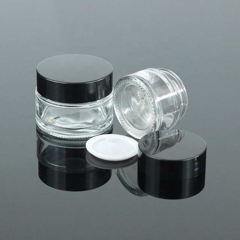 Mini 15ml Cosmetic Concentrate Container Cream 15g Small Round Clear Glass Jar With Black Lid (GJM09)